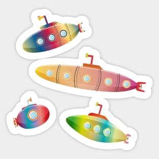 four enchanting colorful submarines with portholes Sticker